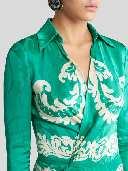 WRAP DRESS WITH STENCIL FLORAL PRINT