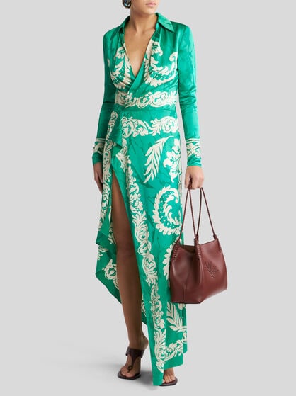 WRAP DRESS WITH STENCIL FLORAL PRINT