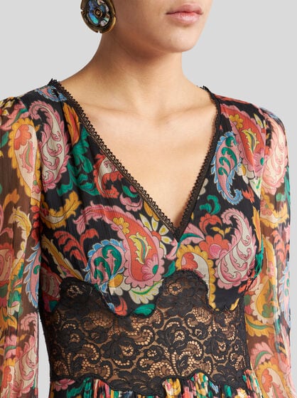 LONG BOHO DRESS WITH PAISLEY AND LACE