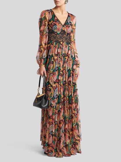 LONG BOHO DRESS WITH PAISLEY AND LACE