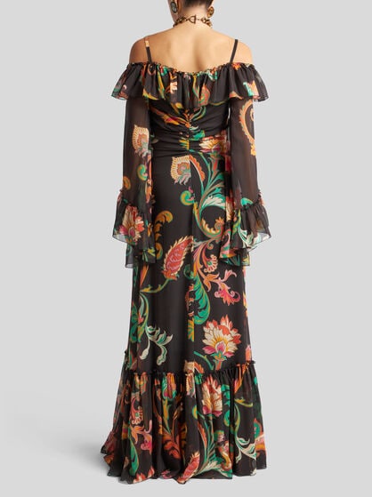 LONG BOHO DRESS WITH FLORAL PRINT ALL OVER