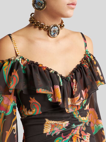 LONG BOHO DRESS WITH FLORAL PRINT ALL OVER