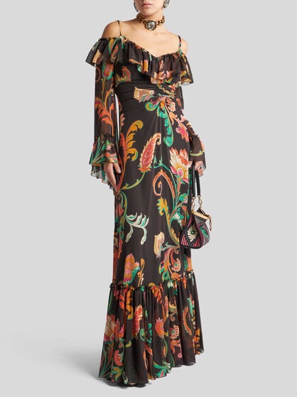 LONG BOHO DRESS WITH FLORAL PRINT ALL OVER