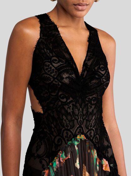 LONG SILK DRESS WITH FLOUNCE
