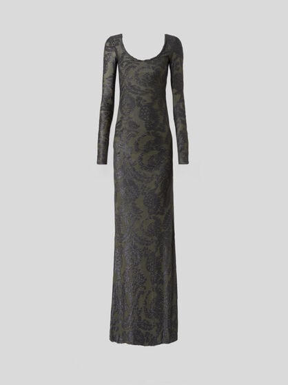 CHENILLE JACQUARD LONG DRESS WITH PAISLEY FOLIAGE MOTIF