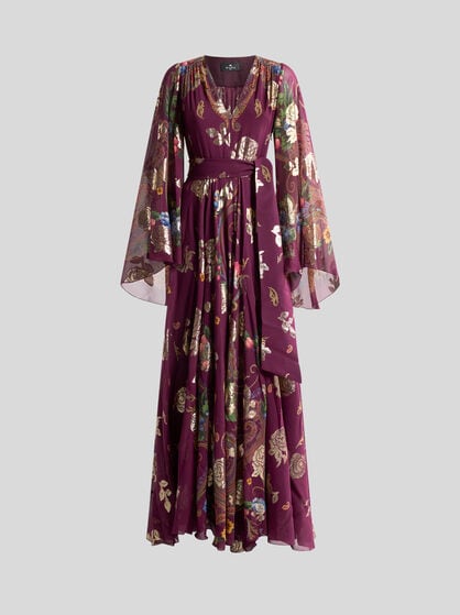 VESTIDO LARGO DE SEDA CON ESTAMPADO PAISLEY FLORAL POSICIONAL