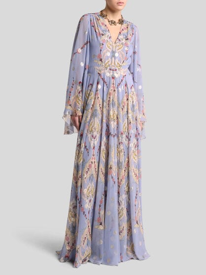 LONG PRINTED SILK DRESS