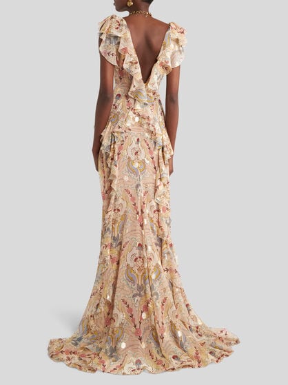 LONG PRINTED SILK DRESS