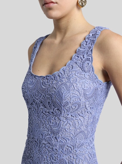PAISLEY MACRAMÉ SHEATH DRESS
