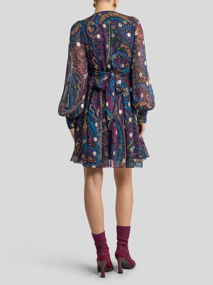 SILK MINI DRESS WITH PAISLEY PRINT