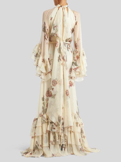 LONG PRINTED SILK CREPON DRESS