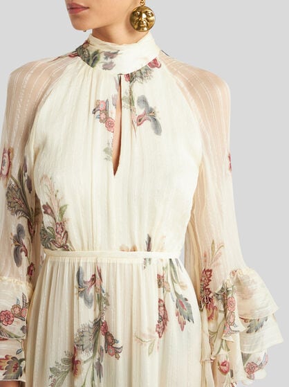 LONG PRINTED SILK CREPON DRESS