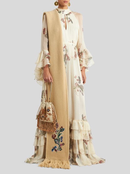 LONG PRINTED SILK CREPON DRESS