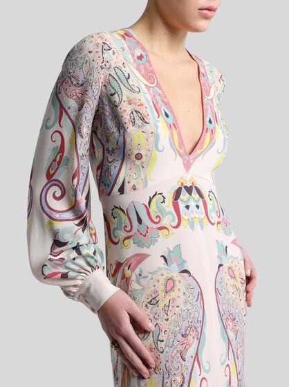 LONG DRESS IN PRINTED STRETCH SABLE
