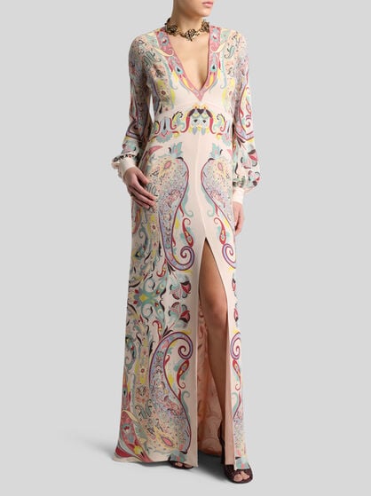 LONG DRESS IN PRINTED STRETCH SABLE