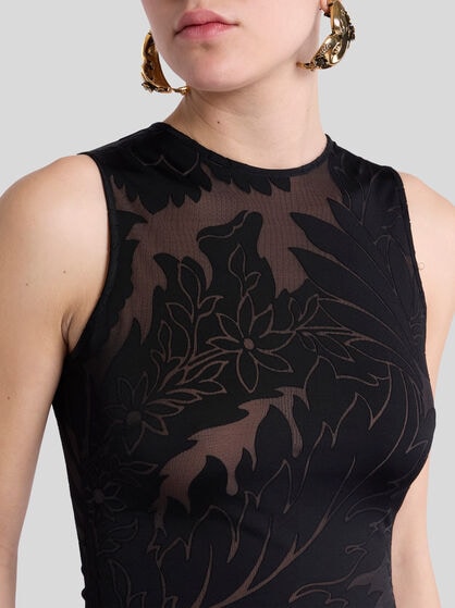 SLEEVELESS DRESS IN BURNOUT STRETCH JERSEY
