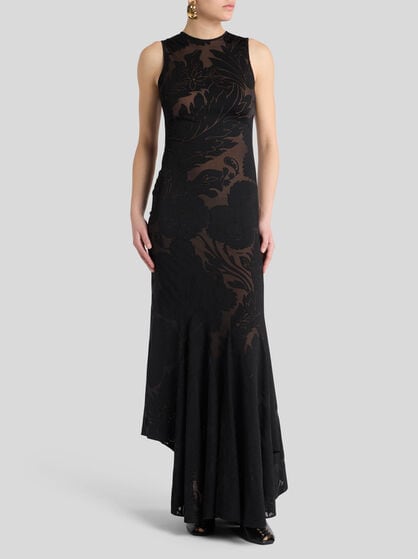 SLEEVELESS DRESS IN BURNOUT STRETCH JERSEY