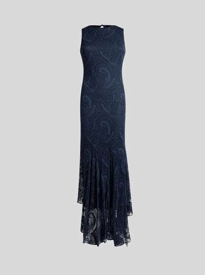 LONG DRESS IN COTTON-BLEND BURNOUT JERSEY WITH PAISLEY MOTIF