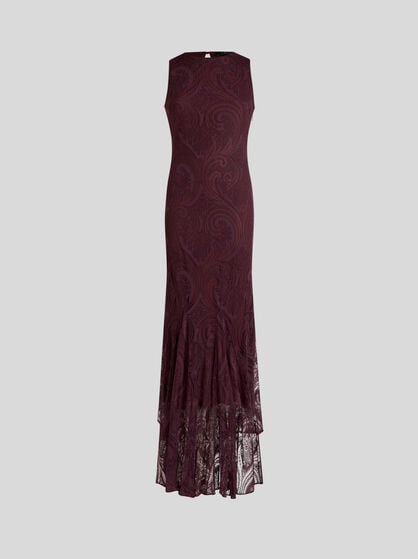 LONG DRESS IN COTTON-BLEND BURNOUT JERSEY WITH PAISLEY MOTIF