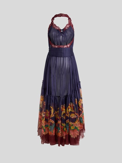 OPEN BOHO DRESS WITH OPEN BACK AND FLOUNCE