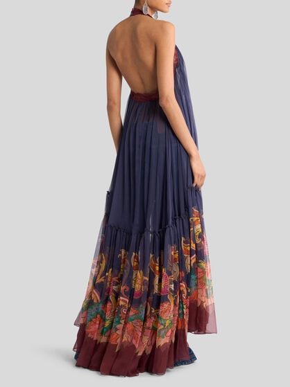 OPEN BOHO DRESS WITH OPEN BACK AND FLOUNCE