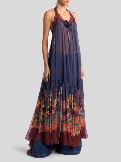 OPEN BOHO DRESS WITH OPEN BACK AND FLOUNCE