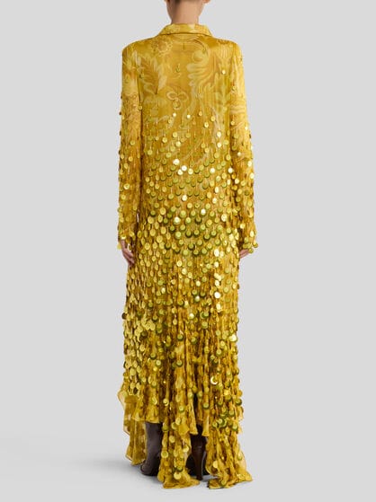 LONG SILK DRESS WITH SEQUIN EMBROIDERY