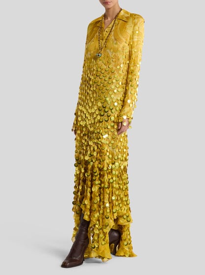 LONG SILK DRESS WITH SEQUIN EMBROIDERY