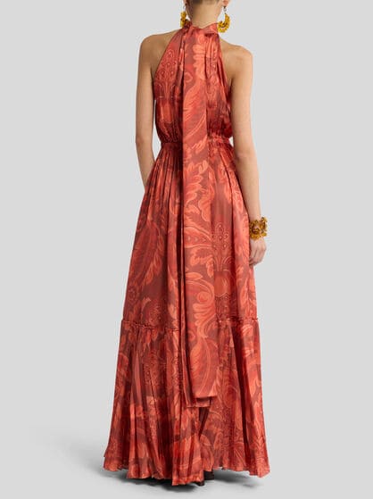 PEAU D'ANGE SILK MAXI DRESS WITH FLOWER AND BEE MOTIF