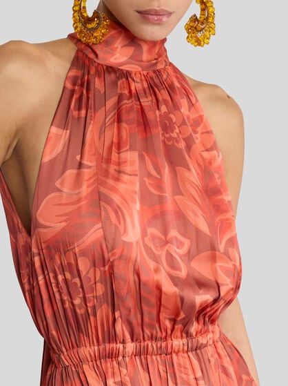 PEAU D'ANGE SILK MAXI DRESS WITH FLOWER AND BEE MOTIF