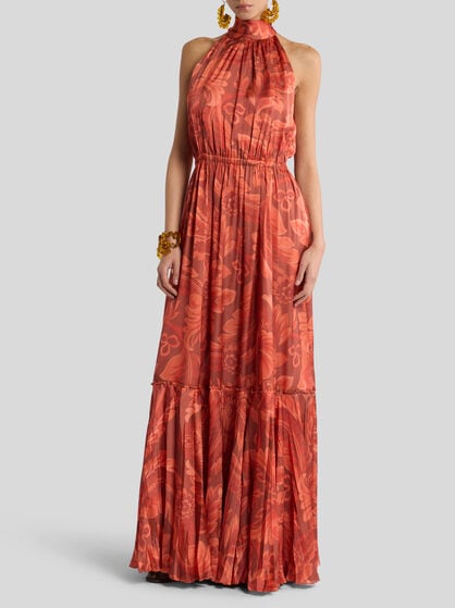 PEAU D'ANGE SILK MAXI DRESS WITH FLOWER AND BEE MOTIF