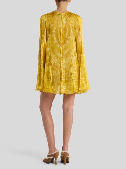 SILK MINI DRESS WITH FLOWER AND BEE MOTIF