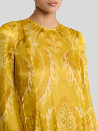 SILK MINI DRESS WITH FLOWER AND BEE MOTIF