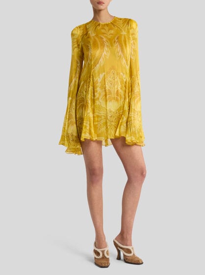 SILK MINI DRESS WITH FLOWER AND BEE MOTIF