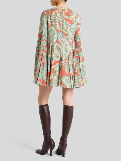 STRETCH SABLE MINI DRESS WITH PAISLEY MOTIF