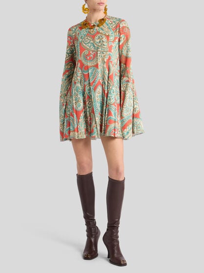 STRETCH SABLE MINI DRESS WITH PAISLEY MOTIF