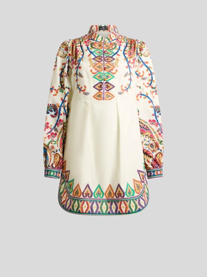 フローラル ペイズリー エンジニアードプリント コットン ミニドレス