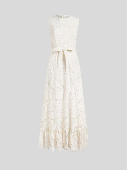 LONG COTTON POPLIN DRESS WITH EMBROIDERED LACE