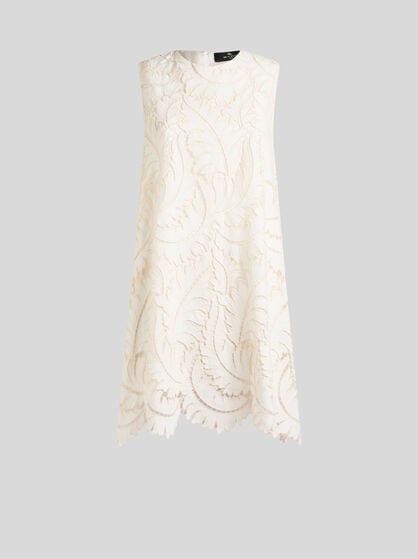 COTTON POPLIN MINI DRESS WITH EMBROIDERED LACE