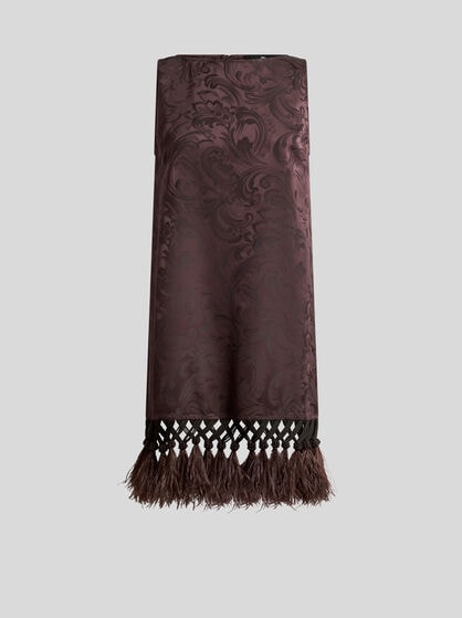 MINI TUNIC DRESS IN JACQUARD WITH OSTRICH FEATHERS AND PAISLEY MOTIF