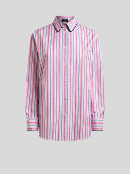 COTTON JACQUARD SHIRT WITH TRIM AND FIL COUP&Eacute; STRIPE MOTIF