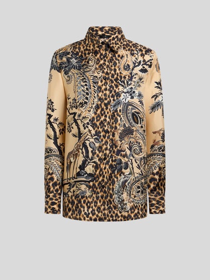 SILK SHIRT WITH PLACED LEOPARD PRINT