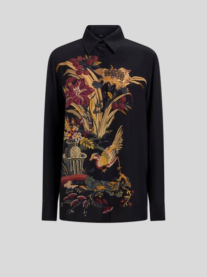 SILK SHIRT WITH PLACED FRONT PRINT