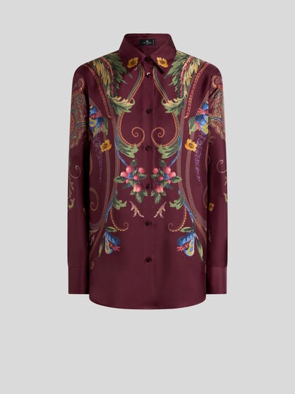 SILK SHIRT WITH PLACED FLORAL PAISLEY PRINT