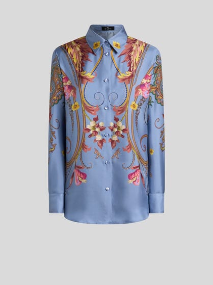 SILK SHIRT WITH PLACED FLORAL PAISLEY PRINT