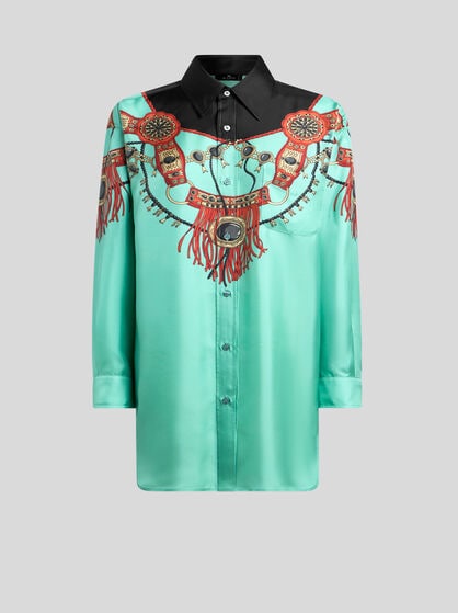 SILK SHIRT WITH PLACED JEWELLERY PRINT