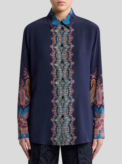 SILK SHIRT WITH PLACED PRINT