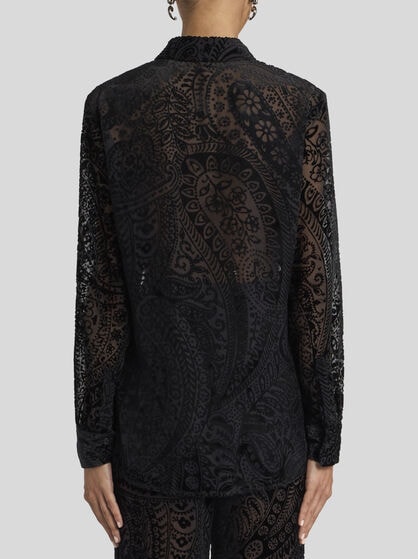 BURNOUT VELVET SHIRT WITH FLORAL PAISLEY MOTIF