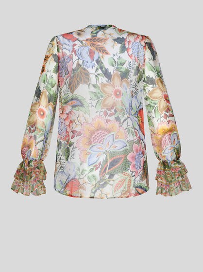 PRINTED SILK SHIRT WITH RUCHING