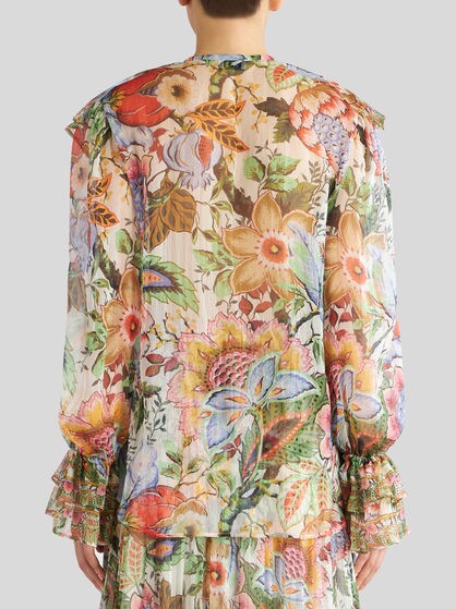 PRINTED SILK SHIRT WITH RUCHING